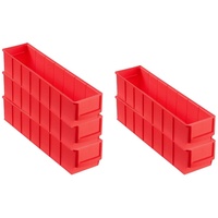SparSet 5x Rote Industriebox 400 S | HxBxT 8,1x9,1x40cm | 2,2 Liter | Sichtlagerkasten, Sortimentskasten, Sortimentsbox, Kleinteilebox