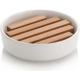 Kela Seifenschale Natura Keramik weiß Bambus, 3cmh 11,5cmØ
