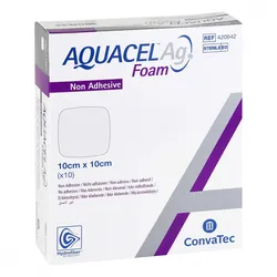 Aquacel Ag Foam nicht adhäsiv 10x10cm Verband