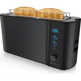 Arendo Automatik 2 Scheiben, 1000W, Langschlitz, Toaster Auftaufunktion, Wärmeisolierendes Doppelwandgehäuse, Schwarz