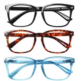 COJWIS 3 Pack Blaulichtfilter Lesebrille groß Damen Herren Computerbrille Lesebrillen Sehhilfe Brille Computer-Lesebrillen mit Sehstärke (Schwarz Grau Leopard Transparent, 2.00, x)