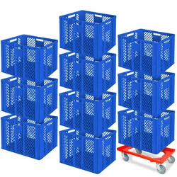BRB 10 Euroboxen, 600x400x410 mm, lebensmittelecht, blau + Transportroller