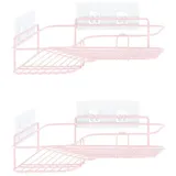 Navaris 2x Duschablage ohne Bohren - Bad Duschregal Eckregal 2er Set - Badezimmer Regal Wand - Ablage für Dusche Aufbewahrung - Metall Dusch Ecke - Pink