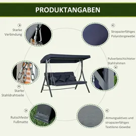 Outsunny Hollywoodschaukel Dunkelblau 3-Sitzer
