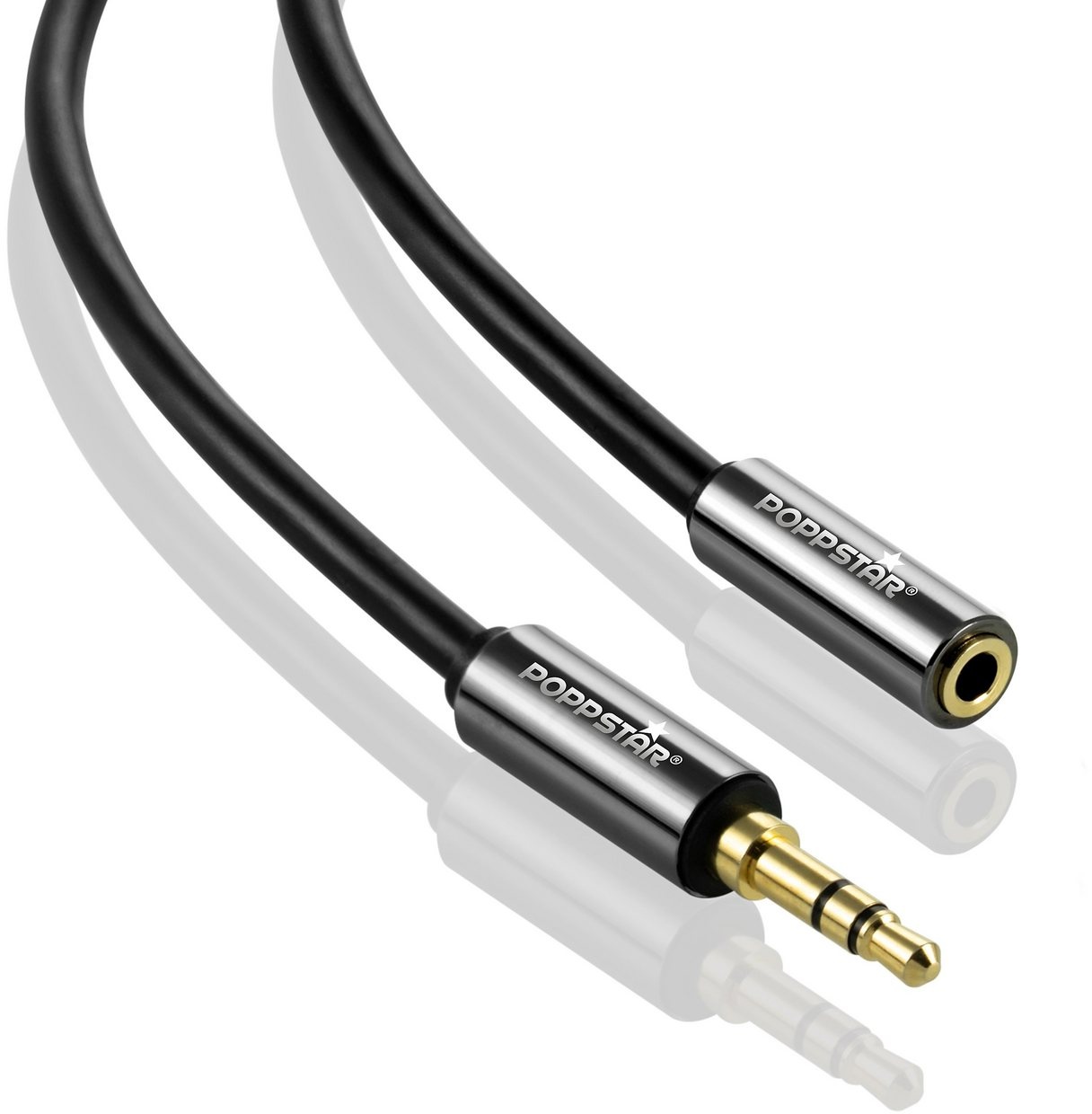 Poppstar Audio Kabel Klinke 3,5mm Klinkenkabel Stecker auf Buchse Audio-Kabel, 3,5-mm-Klinke, 3,5-mm-Klinke (50 cm), Verlängerungskabel für Kopfhörer Smartphone MP3-Player Kfz Autoradio