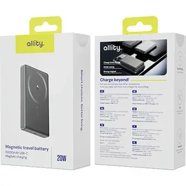 allity APB-300 Wireless Powerbank 10000 mAh Quick Charge, USB PD Grau