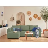 Topaze - 4-sitzer ecksofa beidseitig montierbar - schlaffunktion und Bettkasten - Cord Salbeigrün