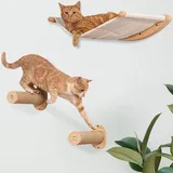 3 teilig Katzenhängematte Katzentreppe Wand 2 Sisal Balken Holzrahmen Katzen - Beige