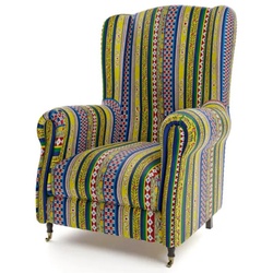 Casa Padrino Luxus Samt Sessel mit Streifen Mehrfarbig / Schwarz / Messing 82 x 93 x H. 101 cm - Wohnzimmer Sessel - Hotel Sessel - Wohnzimmer Möbel - Hotel Möbel - Luxus Möbel - Luxus Einrichtung