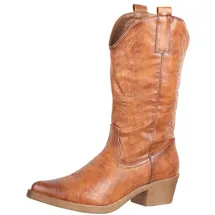 Damen Cowboy Stiefel Biker Boots Chunkyrayan 301A32PUCamel38