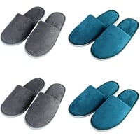 Teceyfeet 4 Paars Gästehausschuhe Set, Hausschuhe Herren Hotelslipper Winter warm Gästepantoffeln Damen Hochwertig Spa Slipper Waschbar Bequeme Frottierslipper Hausschuhe für Gäste - 43 EU