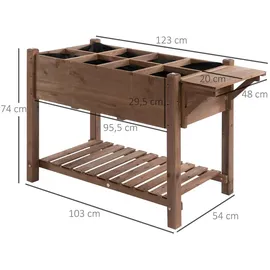 Outsunny Hochbeet mit 8 geteilten Gittern 123 x 54 x 74 cm Braun