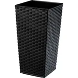 Rattan Blumentopf, Pflanzkübel mit Einlage, 25 cm, Schwarz - Kadax