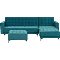 Beliani Modul Eckschlafsofa ABERDEEN Samtstoff Seeblau 4-Sitzer linksseitig