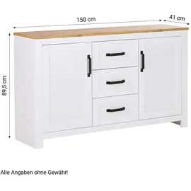 Homestyle4u Sideboard 150 x 89,5 x 41 cm Weiß / Eiche