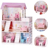 Chipolino Holzpuppenhaus 7-teilig rosa