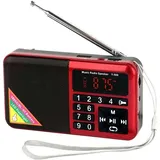 Tragbares Mini-fm-radio, Usb-micro-sd Und Integrierter Mp3-player, Led-taschenlampe, Wiederaufladbar, 1500 Mah (rot)