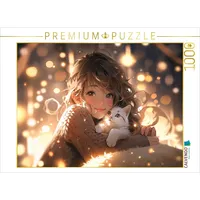 Calvendo Puzzle Manga Illustration - Mädchen kuschelt mit Katze