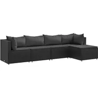 VidaXL 5-tlg. Garten-Lounge-Set mit Kissen Schwarz Poly Rattan