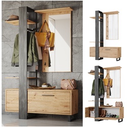 Vicco Flurgarderobe Dielengarderobe Garderobe Porto Schwarz Artisan Mediterran 120x190 cm Schlafzimmer Spiegel Kleiderstange Tür Fach Ablage rollbar