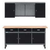 Küpper Werkstatt Set 70421-9, Werkstatteinrichtung Werkbank 170 cm mit Vollbuchenplatte, Hängeschrank, Lochwand inkl. 12 Metall-Standardhaken (Schwarz)