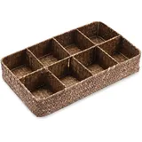 SUMTree Teebeutel Organizer Box Aufbewahrungsbox mit 8 Fächern Geflochten Aufbewahrungskorb aus Seegras 34,5x20x6 cm Kaffeefarben Teebeutelablagen für Kaffeebeutel, Gewürzbeutel für Büro, Esszimmer