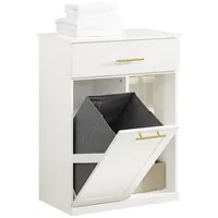 SoBuy - Bzr66-w Wäscheschrank Mit Ausklappbarem Wäschesack Badschrank Kommode Fürs Bad Wäschesack Mit 2 Schubladen Und 2 Fächern Wäschesäcken Wäschetruhe Badmöbel Weiß Bht Ca: 66x95x37cm
