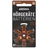 Absina Hörgerätebatterien 312 6 Stück mit gut greifbarer Schutzfolie - Batterien für Hörgeräte 312 Zink Luft mit 1,45V - Typ 312 Hörgeräte Batterie Braun - PR41 ZL3 P312 Hörgerätebatterien