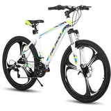 Hiland 26 Zoll Mountainbike MTB mit Aluminiumrahmen Scheibenbremse Federgabel 3 Speichenräder für Jugendliche Fahrrad Herren Damen Jungen Mädchen Weiß