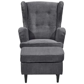 ed exciting design "Oskar", grau (dunkelgrau), B:78cm H:102cm T:98cm, 92% Polyester, 8% Nylon, Sessel, Ohrensessel, mit Massivholzfüßen