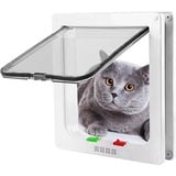 PIQIUQIU Katzenklappe Hundeklappe, Haustierklappe 4 Wege, Haustiertür Katzentür Haustiertür Installieren Leicht, Cat Flap Klappe für Katze, Kätzchen, kleinen Hund 19.8 x19 x 5.5 cm Weiß