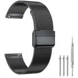 BTTO Uhrenarmband Uhrenarmband,Edelstahl Mesh Schnellverschluss Ersatzband,18/20/22mm, intelligente Uhrenarmbänder,für Herren und Damen schwarz 20mm