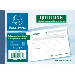 Exacompta 12612B 10x Quittungen A6 Quer 2x40 Blatt MwSt inkl. - Motiv