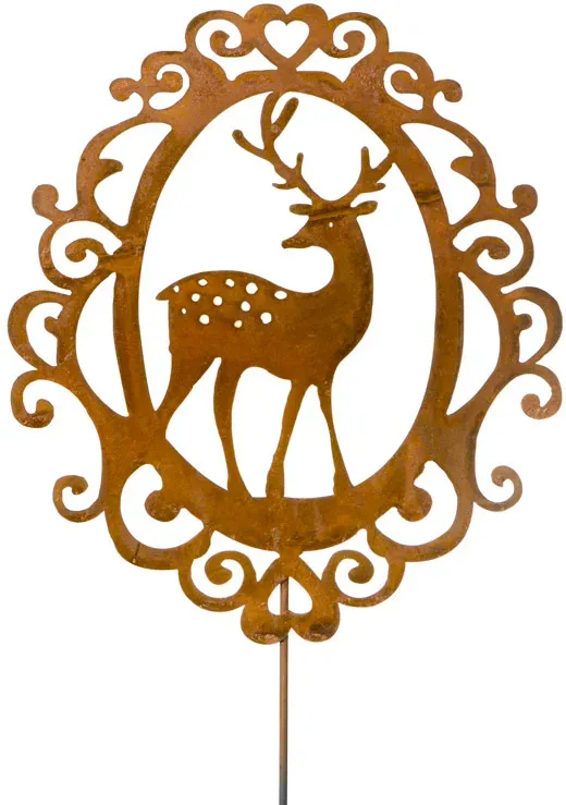 Stecker Metall Ornament 23x26x85cm Hirsch  - naturrost