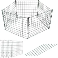 Herrselsam Teichzaun, 5tlg Set Gartenzaun Metall mit 11 Zaunelemente-5 Zaunelemente und 6 Befestigungsstäben, Metallzaun Gitterzaun Länge 3,75 m (Gerade, Grün)