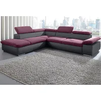 Ecksofa SIT & MORE "Valentine, L-Form, Armteil- & Kopfteilverstellung", lila (dunkelgrau, aubergine), B:272cm H:73cm T:226cm, 100% Polyester, Luxus-Kunstleder/Struktur (88% Polyester, 12% Polyamid), Sofas, optional mit Bettfunktion, Ottomane links oder rechts, NaturLEDER, Topseller