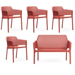 Nardi - Net Bank + 4x Net Armlehnstuhl, koralle