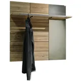 Voglauer Garderobenpaneel, Eiche, Holz, Metall, Glas, Wildeiche, furniert, massiv, mehrschichtige Massivholzplatte (Tischlerplatte), 95.6x95.6x32.5 cm, Goldenes M, Made in Austria, Holzmöbel, Garderoben Holz, Garderobenpaneele Holz