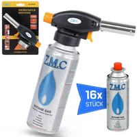 Z.M.C Gasbrenner + 16x Gaskartuschen 227g, Flambierbrenner Temperatur bis