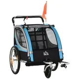 HOMCOM Fahrradkinderanhänger Kinderanhänger, Fahrradanhänger, für 2 Kinder, Blau, 2-in-1 Design, faltbar blau|schwarz