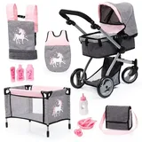 Doll's Pram Mega Set - Pink / Grey (18333AC)