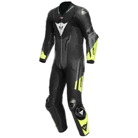 Dainese Misano 3 D-Air Airbag perforierte 1-Teiler Motorrad Lederkombi, schwarz-grau-gelb, Größe 52