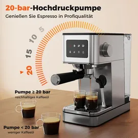 Costway Espressomaschine 20 Bar silberfarben mit Milchaufschäumer & 1,7L Tank