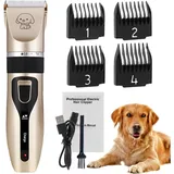 Hundeschermaschine, Schermaschine Mit 4 Schutzaufsätzen, Leise, Wiederaufladbare Elektrische Schermaschine Für Alle Haustiere, Hundefriseur, Goldfarben