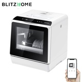 BlitzHome APP Mini Geschirrspüler 5L Tischgeschirrspüler Dual Water Inlet Geschirrspülmaschine Freistehend für Büro, kleine Wohnung, Camping, ... - Weiß