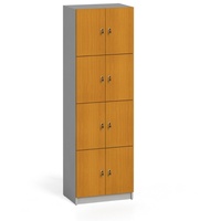 Schließfachschrank aus Holz mit Aufbewahrungsboxen, 8 Türen, 2x4, Grau / Kirschbaum