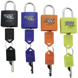 Security Plus Vorhängeschloss 4er Set Neongelb, Blau, Orange, Schwarz Schlüsselschloss