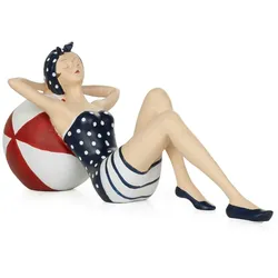 Moritz Deko-Figur Badenixe im Badeanzug entspannt sich auf Wasserball Maritime Deko aus Polyresin Dekorations Idee Standdeko Badzimmer Statue Skulptur