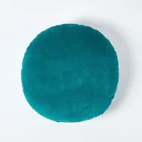 Homescapes Samt rundes Kissen 40 cm in Grün aus 100% Baumwollsamt – ideal als kleines Sitzkissen, Bodenkissen, Sitzerhöhung, Sofakissen oder Auto Sitzkissen mit Kissenfüllung, Smaragdgrün
