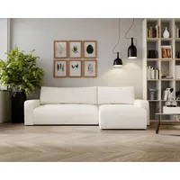 Kaiser Möbel Ecksofa mit schlaffunktion und bettkasten, Couch L form, Schlaffunktion ARAGON Dicker Cord Weiss Ottomane Rechts - Beige